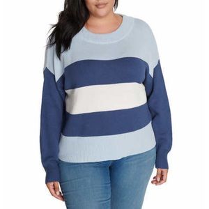 Lucky Brand Blue White Color Block Stripe Sweater Women's Size Medium